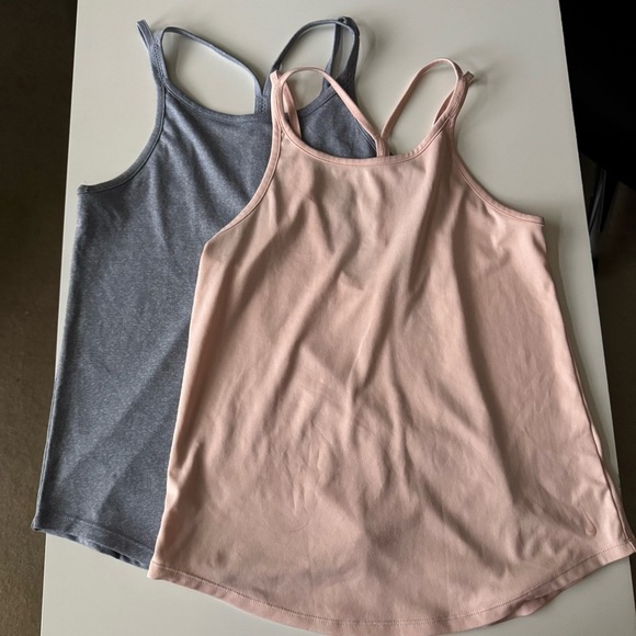Set of 2 Nike Yoga Strappy Ribbed Tank Tops Blue and Pink Women’s size Medium - Picture 3 of 16